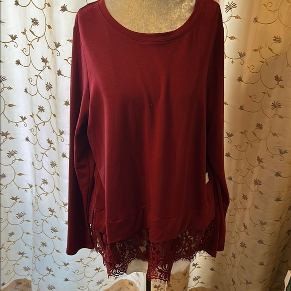 Elegant Burgundy Lace Hem Sweatshirt - Picture 1 of 6